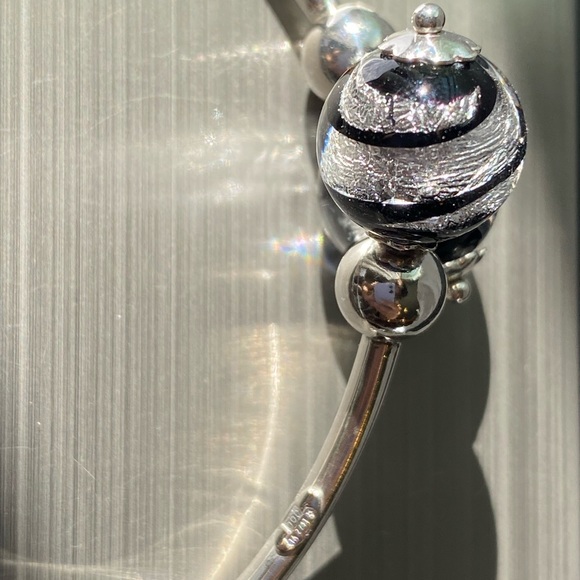 Venetian Artisan Glass Black Swirl 800 Silver Bypass Bracelet Italy - Picture 10 of 14